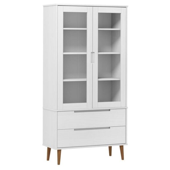 furnicato Vitrine Vitrinenschrank MOLDE Weiß 90x35x175 cm Massivholz Kiefer