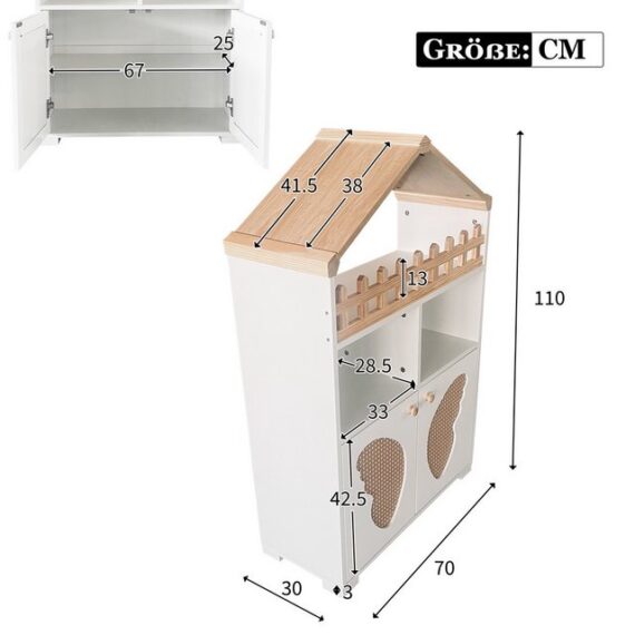 liebtech Beistellschrank Kombination aus Beistellschrank und Bücherregal (Beistellschrank mit Buchaufbewahrungsfunktion, Schmetterlingstürform) Wohnzimmermöbel und Kindermöbel