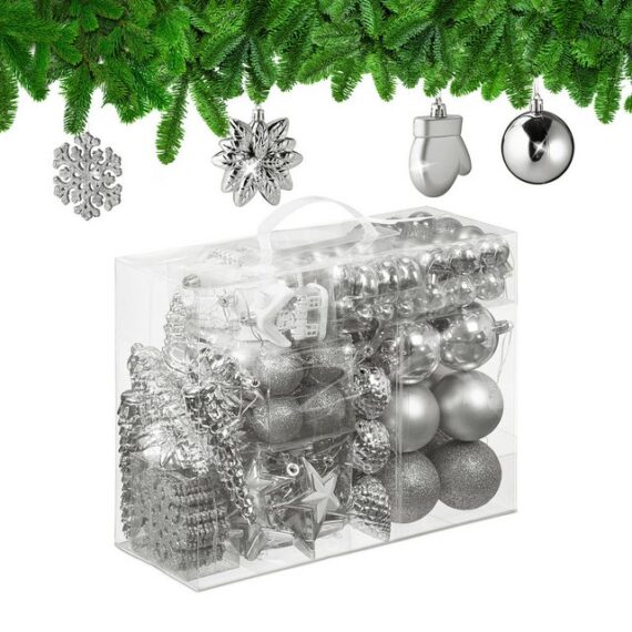 relaxdays Weihnachtsbaumkugel Weihnachtskugeln im 100er Set (100 St), Silber