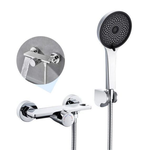 Auralum Max Duscharmatur Wasserfall Wasserhahn Badewannenarmatur Wasserhahn Badewanne Mischbatterie Badewanne mit Regal und 5 Strahlarten Handbrause