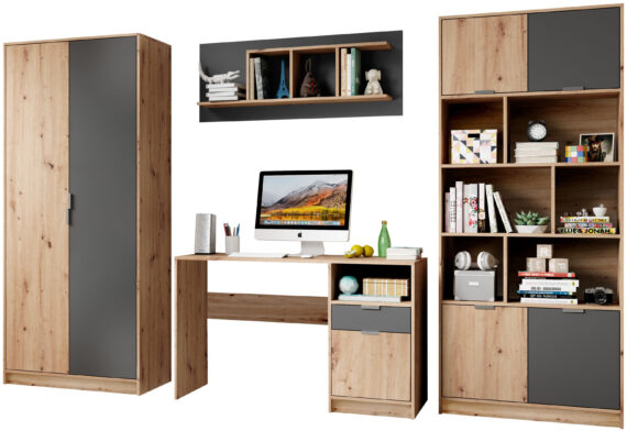 Begabino Jugendzimmer-Set "Karla Kleiderschrank, Schreibtisch, Hängeregal, Standregal", (Set, 4 tlg.), wahlw. mit Bett, anstelle des Tisches bestellbar, Artikelnr. 20676915