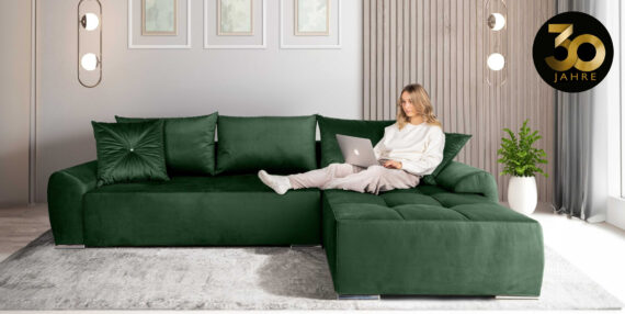 COLLECTION AB Ecksofa "30 Jahre Jubiläums-Modell Bilbao L-Form", inkl. Bettfunktion und Bettkasten, Zierkissen mit Strassstein