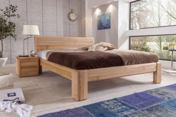 Empinio24 Massivholzbett Verona, Doppelbett Kernbuche geölt, mit Holz-Kopfteil