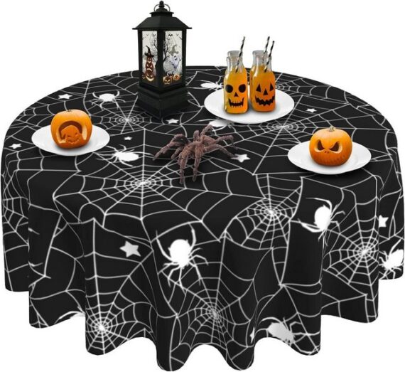 FELIXLEO Tischdecke Halloween Spinnennetz Runde Tischdecke 152,4 cm Sterne Tischdecke (1-tlg)