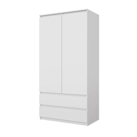 Furnica Kleiderschrank Joelle Weiß Matt, 2 Türen und 2 Schubladen H180cm B90cm T50cm