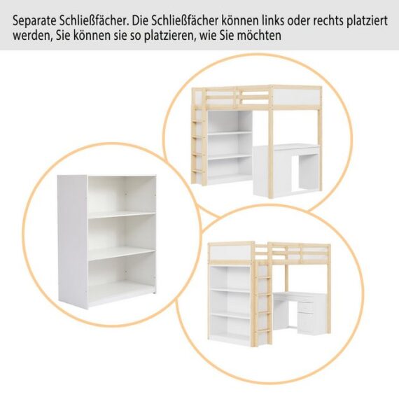 HAUSS SPLOE Hochbett 90 X 200 cm mit Aufbewahrungsschränken und Computertisch, für Kinder