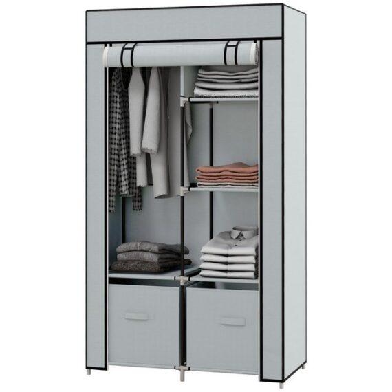 HOMCOM Stoffschrank Kleiderschrank mit 5 Fächern (Garderobe, 1-St., Faltschrank) Hellgrau, 83 x 42,5 x 162,5 cm