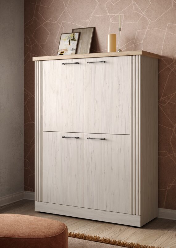 Home affaire Highboard "Country Höhe 160 cm u. Breite 118 cm, Kommode mit 4 Türen,", Schrank im Landhausstil, viel Stauraum, mit Metallgriffe, MDF-Rahmen