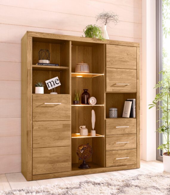 Home affaire Highboard "Ribe", Breite 130 cm mit 2 Holztüren