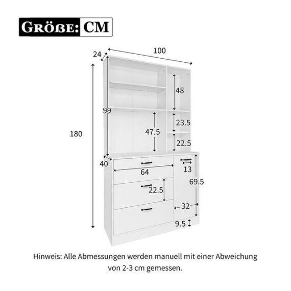 IDEASY Vitrine 70" Vitrine, Sideboard, Beistellschrank, 100 B x 40 T x 178 H cm. (mit Mikrowellenständer, 4-stufiger Küchenschrank mit Schubladen) Schrank für Esszimmer, Wohnzimmer, Weiß