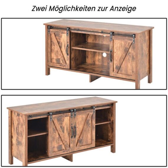 KLAM HOME TV-Schrank TV Stand Fernsehschrank Sideboard niedriger Schrank (mit 2 Schiebetüren verstellbare Ablage offenen Regalfächern)