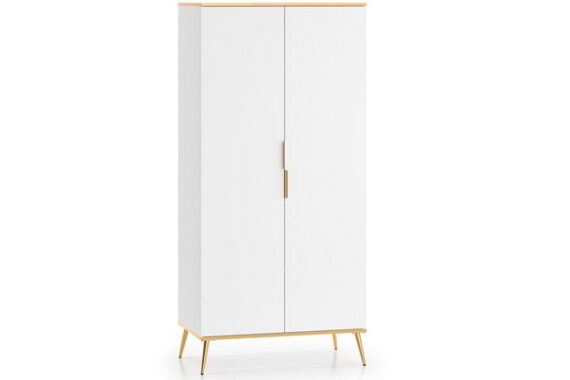 Konsimo Kleiderschrank VELTI Drehtürenschrank, hergestellt in der EU Soft-Close-Funktion, Elegant, weiß matt, mit Goldelementen