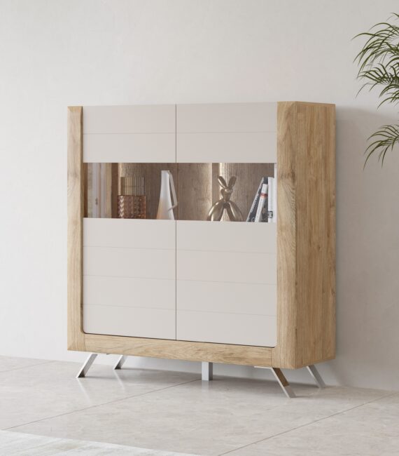 Leonique Highboard "Kasai", Höhe 136,5 cm, 2 Türen mit Glaseinsatz