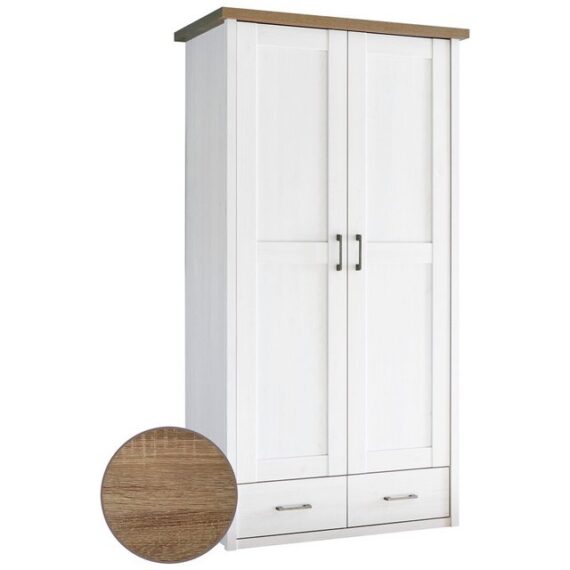 Lomadox Kleiderschrank LUND-78 Pinie weiß Nb./Trüffel Eiche Nb. 106/201/55 cm