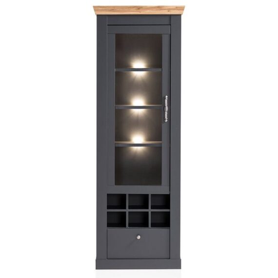 Lomadox Vitrine CESENA-61 anthrazit Eiche LED-Rückwandbeleuchtung 72/201/38 cm