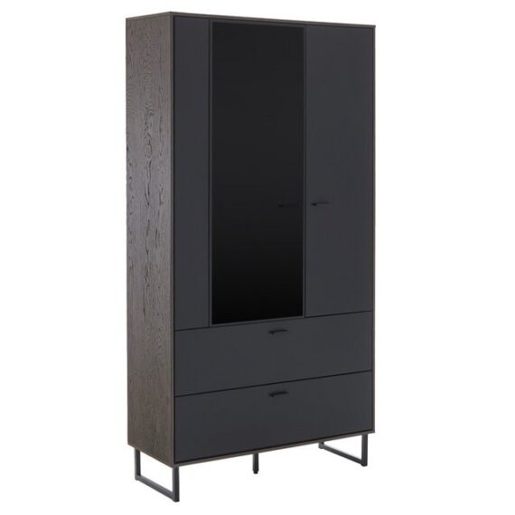 Lomadox Vitrine VARAZZE-05 Softblack mit Eiche Furnier, Softclose, 2 Tür, 2 Schubkästen