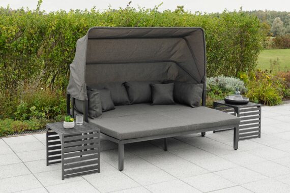 MERXX Gartenlounge-Set "Argos Insel", 3er Set, aus Aluminium, mit 2 Beistelltischen, inkl. Zierkissen