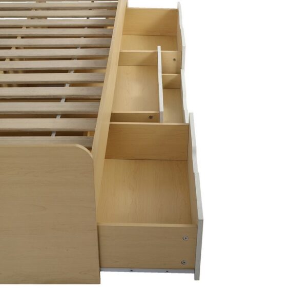 OKWISH Einzelbett Kinderbett (Paneelbett mit 4 Schubladen, 2 Schränke mit Rollen am Boden, Komplettschlafzimmer Set, Einzelbett + Schränke, Jugendbett), ohne Matratze, 90x200cm