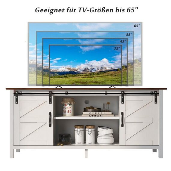 OKWISH TV-Schrank Fernsehschrank Sideboard Küchenschrank Beistellschrank (TV Ständer, Aufbewahrungsschrank, 1-St., Kommode Entertainment Center TV Stand mit 2 Schiebetüren) für Wohnzimmer Esszimmer, Modernes Design, 120*40*60.5cm