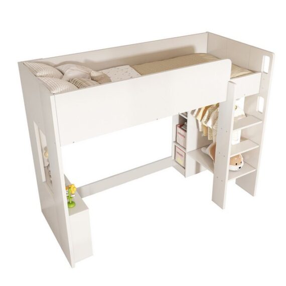 Odikalo Hochbett Kinderbett Einzelbett Aufbewahrungsfächern Kleiderschrank Weiß90x200cm