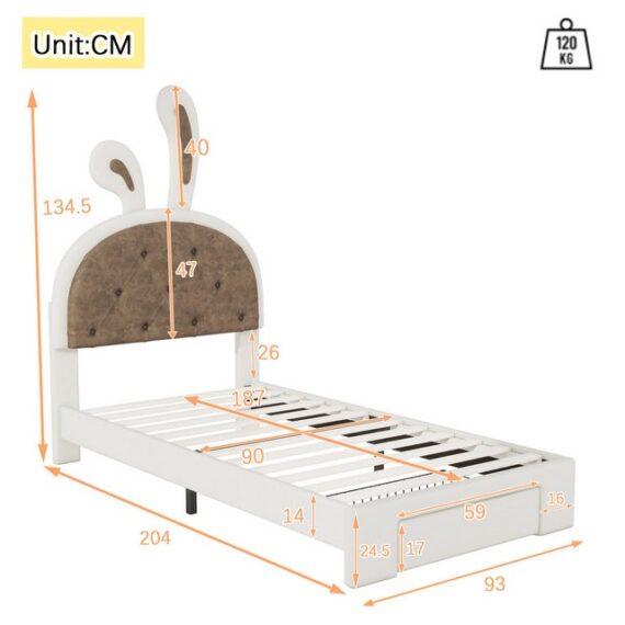 RIYO Polsterbett Mit Ablagefächern Kinderbett Geeignet für Kinderzimmer, 90cm*200cm