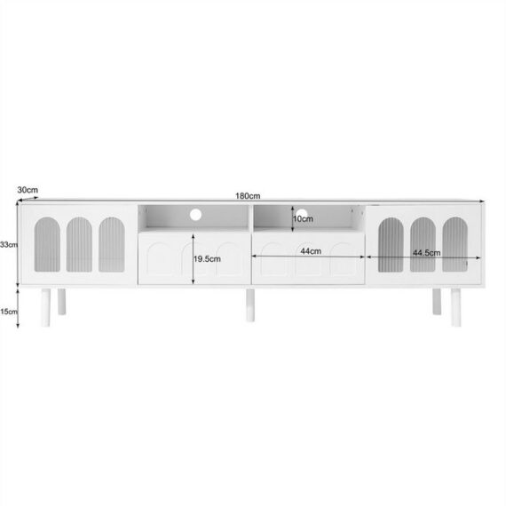 RIYO TV-Schrank TV-Schrank mit Glastür TV-Möbel mit Schubladen gewölbte lowboard 180x48x30cm