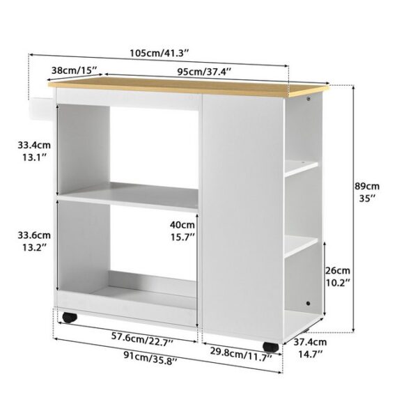 Rhein Beleuchtung Küchenbuffet 105x38x89cm abnehmbares Sideboard, Tischwagen (Ablagen für Mikrowelle, Kaffeemaschine, Gewürzgläser usw) Offenes Stauraumkonzept mit 4 geräuscharmen Rollen