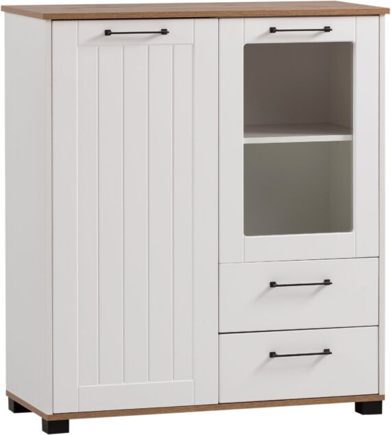 Schildmeyer Highboard "Jelda, Breite 99 cm", Fronten in Landhausoptik, Tür rechts mit Glaseinsatz