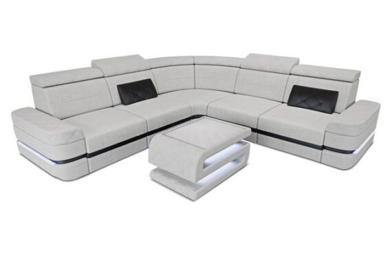 Sofa Dreams Ecksofa Stoffsofa Couch Polster Sofa Positano L Form Polstersofa, mit LED, Stauraum, USB-Anschluss, Designersofa