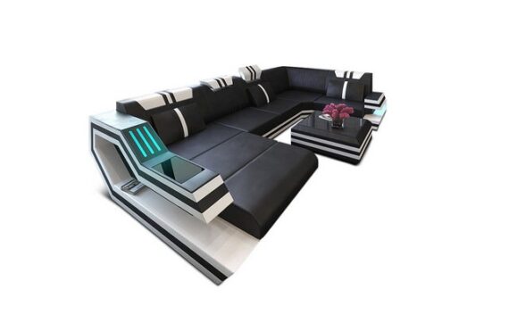 Sofa Dreams Wohnlandschaft Leder Sofa Ledercouch Ravenna U Form Ledersofa, Couch, mit LED, wahlweise mit Bettfunktion als Schlaffunktion