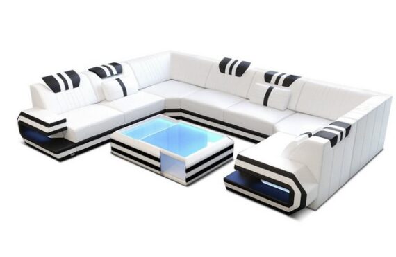 Sofa Dreams Wohnlandschaft Sofa Ledercouch Leder Ragusa U Form Ledersofa, Couch, mit LED, Designersofa