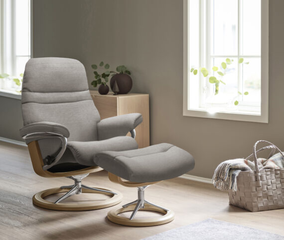 Stressless Relaxsessel "Sunrise", (Set, Relaxsessel mit Hocker), mit Signature Base, Größe M, Gestell Eiche