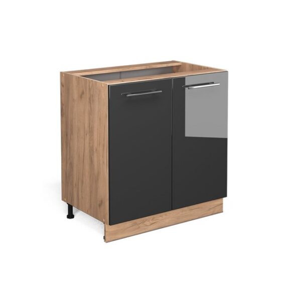 Vicco Spülenunterschrank Fame-Line, Anthrazit Hochglanz/Goldkraft Eiche, 80 cm mit Regal, AP...