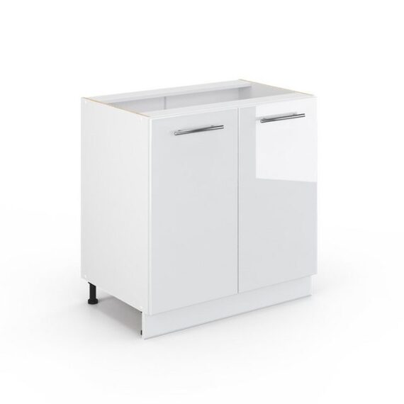 Vicco Spülenunterschrank Fame-Line, Weiß Hochglanz/Weiß, 80 cm mit Regal, AP Anthrazit