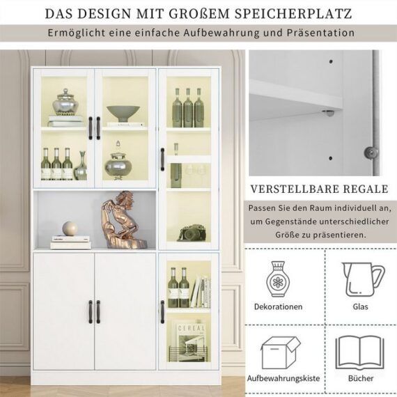 autolock Vitrine Vitrinenschrank mit LED-Licht, Bücherregal, Vorratsschrank