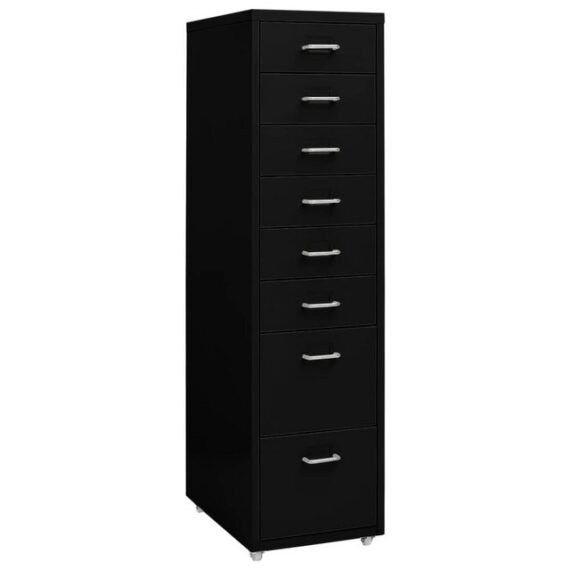 furnicato Aktenschrank mit Rollen Schwarz 28x41x109 cm Metall