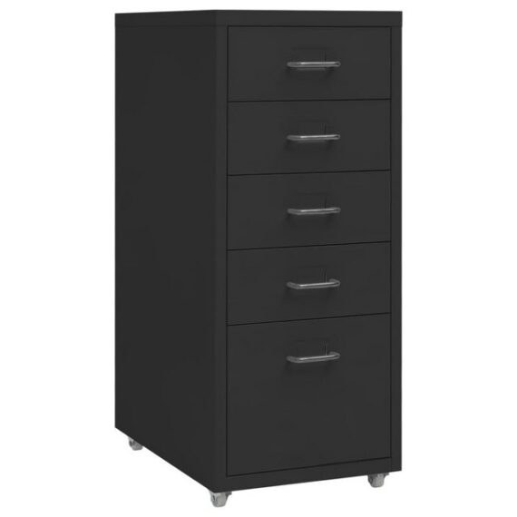 furnicato Aktenschrank mit Rollen Schwarz 28x41x69 cm Metall