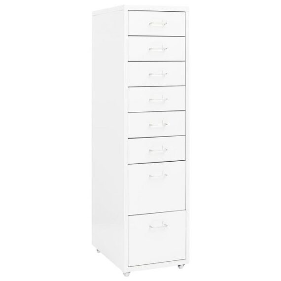 furnicato Aktenschrank mit Rollen Weiß 28x41x109 cm Metall