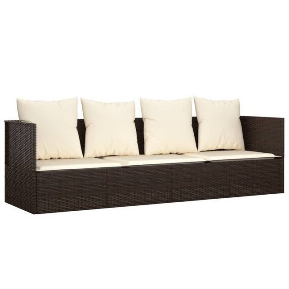 furnicato Bett Outdoor-Loungebett mit Kissen Braun Poly Rattan