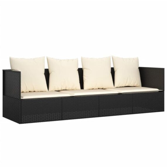 furnicato Bett Outdoor-Loungebett mit Kissen Schwarz Poly Rattan