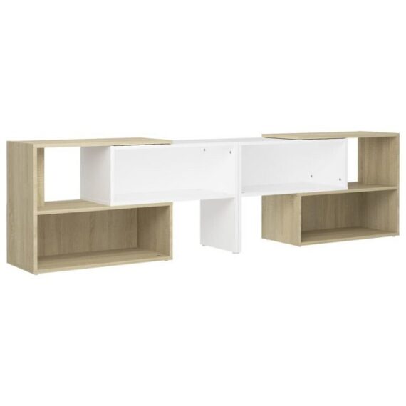 furnicato TV-Schrank Weiß und Sonoma-Eiche 149x30x52 cm Holzwerkstoff