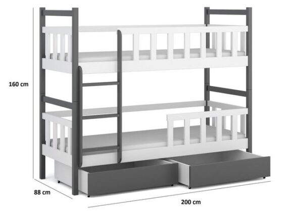 99rooms Kinderbett Denil IV (Kinderbett, Bett), 190x80 cm, mit Bettkasten, Kieferholz, mit Leiter und Rausfallschutz, Modern Design, für Kinder