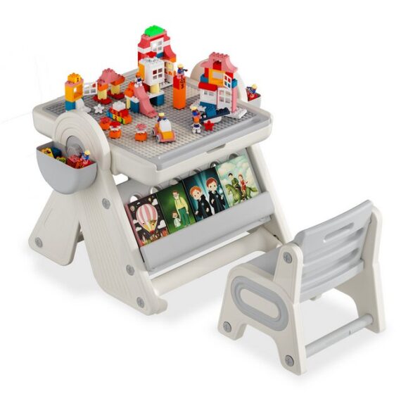 AUFUN Standtafel 4 in 1 Kinderstaffelei mit Stuhl, Zeichentisch, (für Kinder im Alter von 3-8 Jahren), mit magnetische Zeichentafel, Stauraum