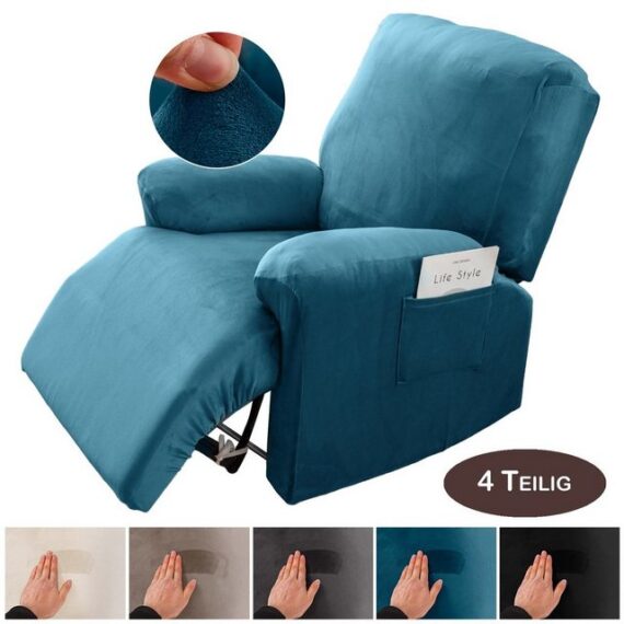 BTTO Relaxsesselhusse Sesselhussen Relaxsesselhusse Samt,Stretch Sesselbezug,4 Teile, für Komplett,Fernsehsessel Liege Sessel Im Wohnzimmer,Schlafzimmer