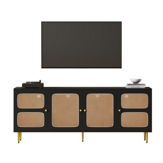 BlingBin TV-Schrank Eleganter Rattan-TV-Board (1-St., Fernseherschrank 180x40x72 cm - Mit 4 Rattantüren) Höhenverstellbaren Regalen