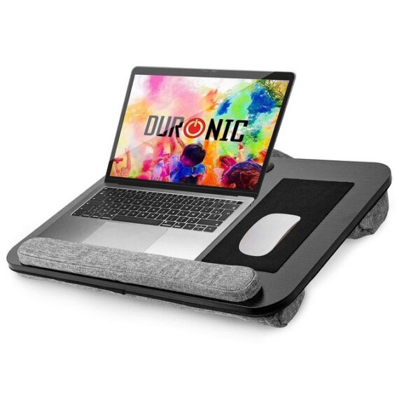 Duronic Laptop-Ständer, (DML433 Laptopständer mit Handgelenkpolster, Ergonomischer Laptop Tisch mit Kissen, Laptop Halterung mit Schaumstoffkissenstütze, Große Plattform mit integriertem Griff)