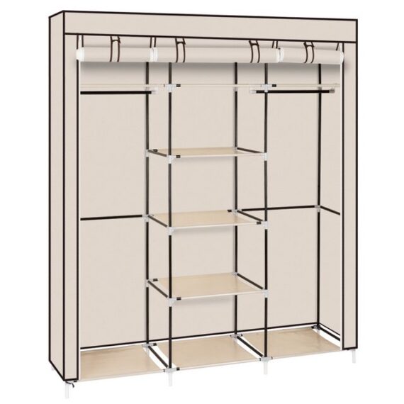 FCH Kleiderschrank stoffschrank mit Kleiderstangen, 6 Ablagen, 150x45x175cm