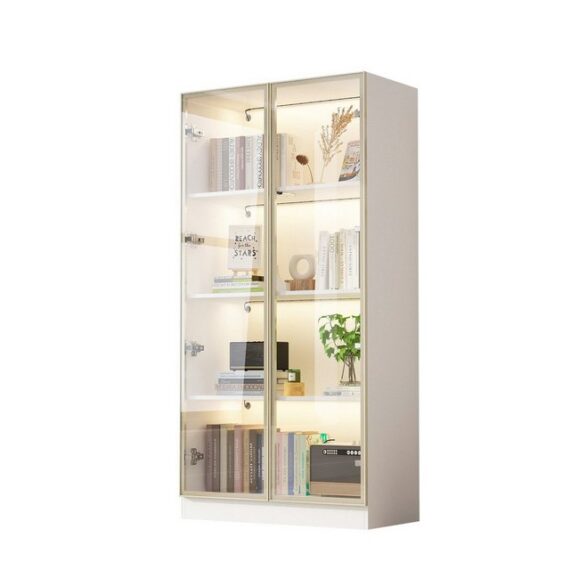 FUFU&GAGA Vitrine Vitrinenschrank mit Glastüren und Beleuchtung 160 CM