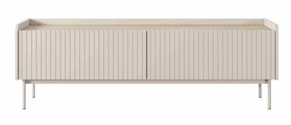 Furnix TV-Schrank NOVHAUS RTV Kabinett Sideboard elegant Metallfüße 2 Fächer Beige dezentes topaktuelles Design mit Lamellenelementen