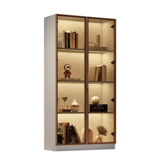 HAUSS SPLOE Vitrine 80x40x160cm mit LED-Beleuchtung, beweglichen Einlegeböden, Weiß modernes Design